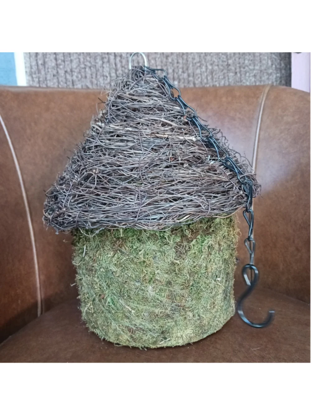 Super Moss Bungalow Woven Hanging Birdhouse On Chain 11x10 Cottage Core Whimsica